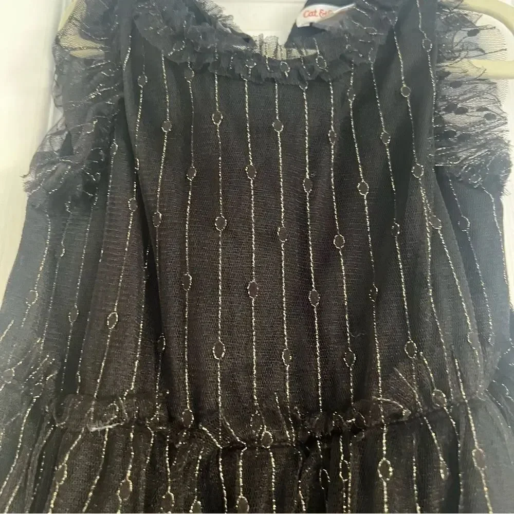 Cat & Jack Metallic Thread Party Black Dress Girls 6/6X EUC